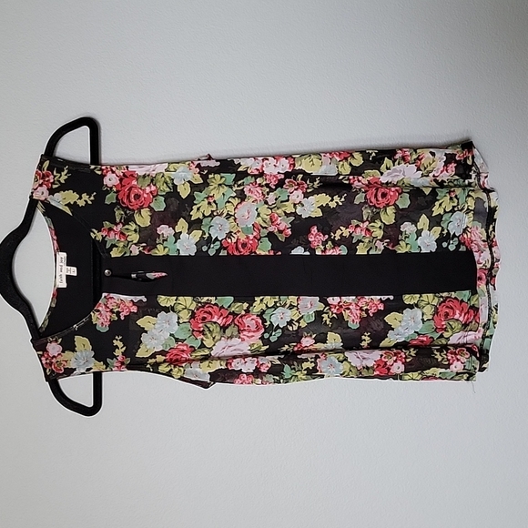 Faith and Joy Spring floral mesh sleeveless top large - Picture 1 of 7
